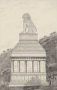 EFA plan n° 650 : Élévation Ouest, essai de restitution du monument en mausolée à six colonnes, par H. Ducoux [c. 1936].