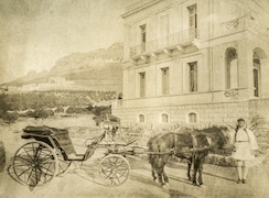 Calèche à l'EFA, vers 1886.  Άμαξα στη Γαλλική Σχολή, γύρω στα 1886. / G. Fougères, EFA FCP 22 3